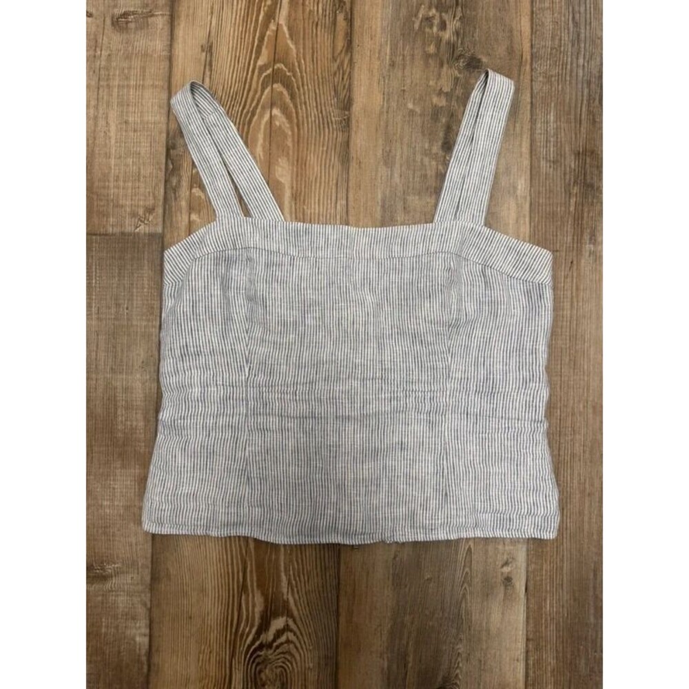 100% European Linen Fitted Tank / Blue Pinstripe / M